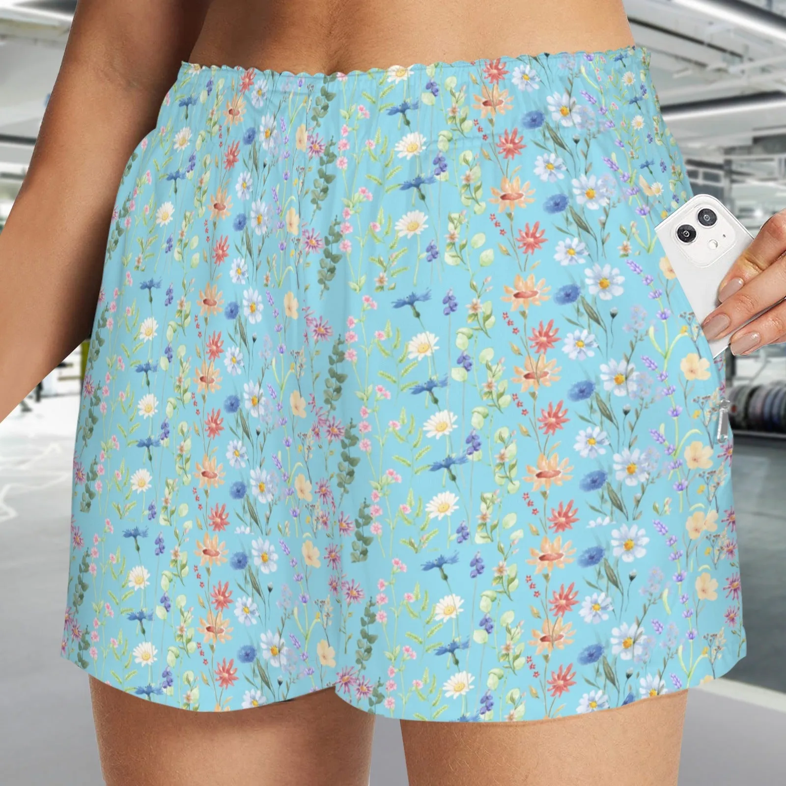 Wildflowers Painted Blue Zip Pocket Shorts up to 5 XL (FWS)