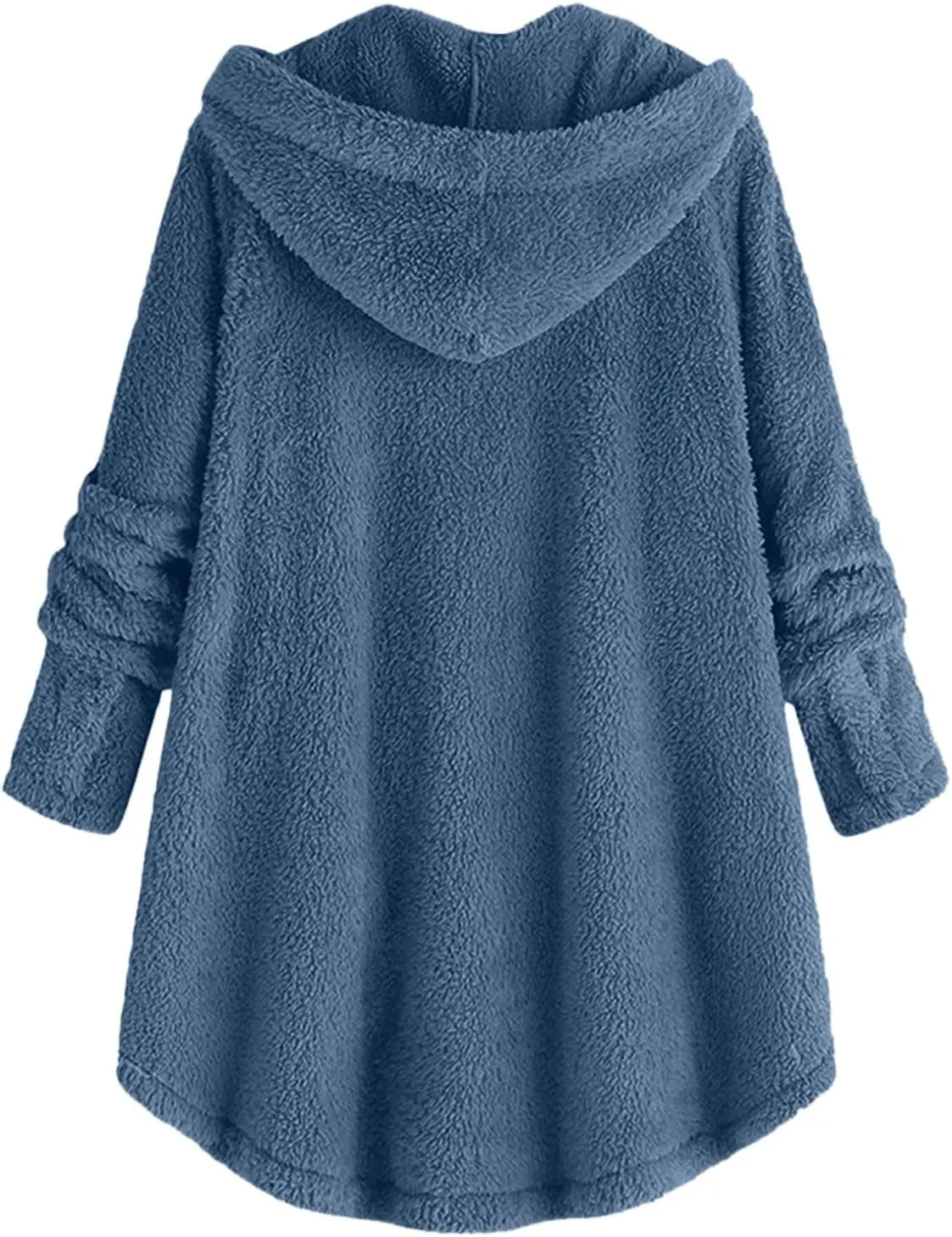 Women Plus Size Button Plush Tops Hooded Loose Cardigan Wool Coat Winter Jacket
