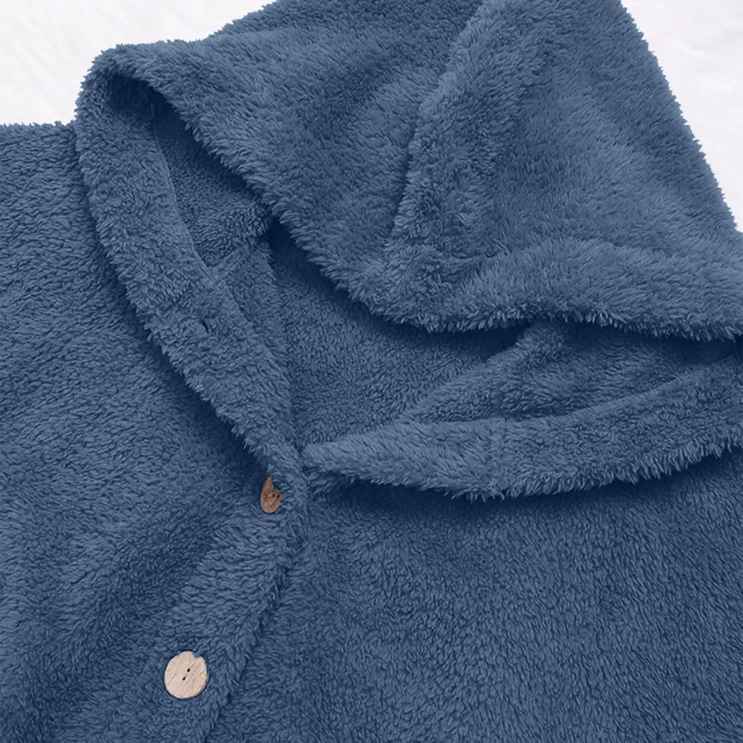 Women Plus Size Button Plush Tops Hooded Loose Cardigan Wool Coat Winter Jacket