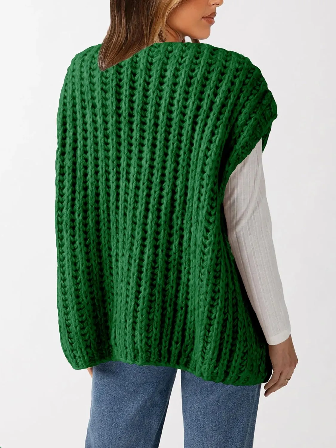 Womens Chunky Knit Sweater Vest Spring Casual Cap Sleeve Open Front Cardigan Sweater Tops