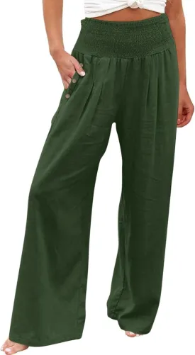 Women's Fashion Loose Casual Buttoned Wide Leg Dressy Loose Fit Pants