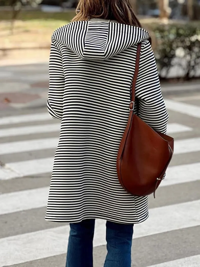 Womens Long Cardigan Color Block Striped Hooded Sweaters Jacket Button Down Long Coatigan Jackets Fall with Pockets