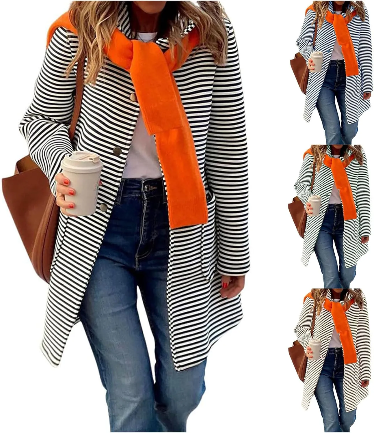 Womens Long Cardigan Color Block Striped Hooded Sweaters Jacket Button Down Long Coatigan Jackets Fall with Pockets