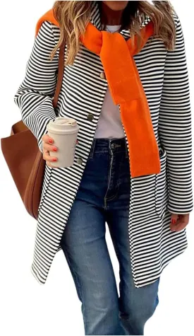 Womens Long Cardigan Color Block Striped Hooded Sweaters Jacket Button Down Long Coatigan Jackets Fall with Pockets