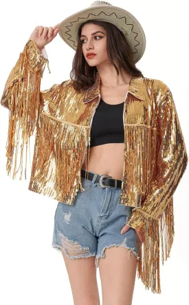 Women's Sequin Jacket Long Sleeve OpenZipper Fahion Shiny Glitter Sparkly Bomber Jackets