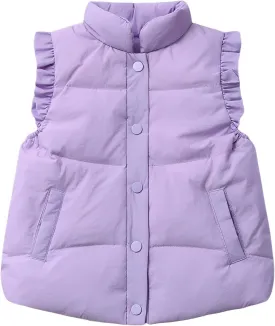 Wyeysyt Toddler Girls Ruffle Puffer Vest Button Sleeveless Padded Gilet Winter Cute Jackets Outwear 4-7 Years