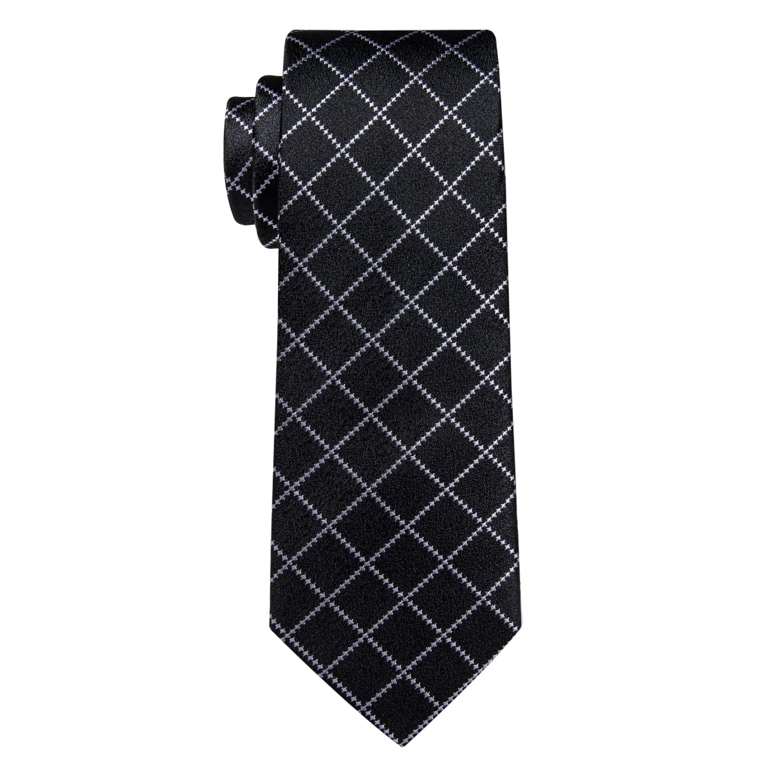 YourTies Black Necktie Silver Grey Checkered Men's Wedding Tie Set