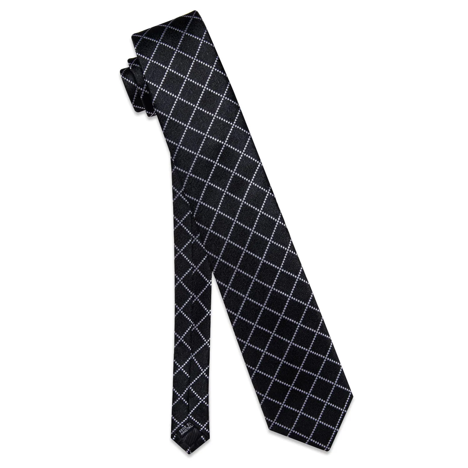 YourTies Black Necktie Silver Grey Checkered Men's Wedding Tie Set