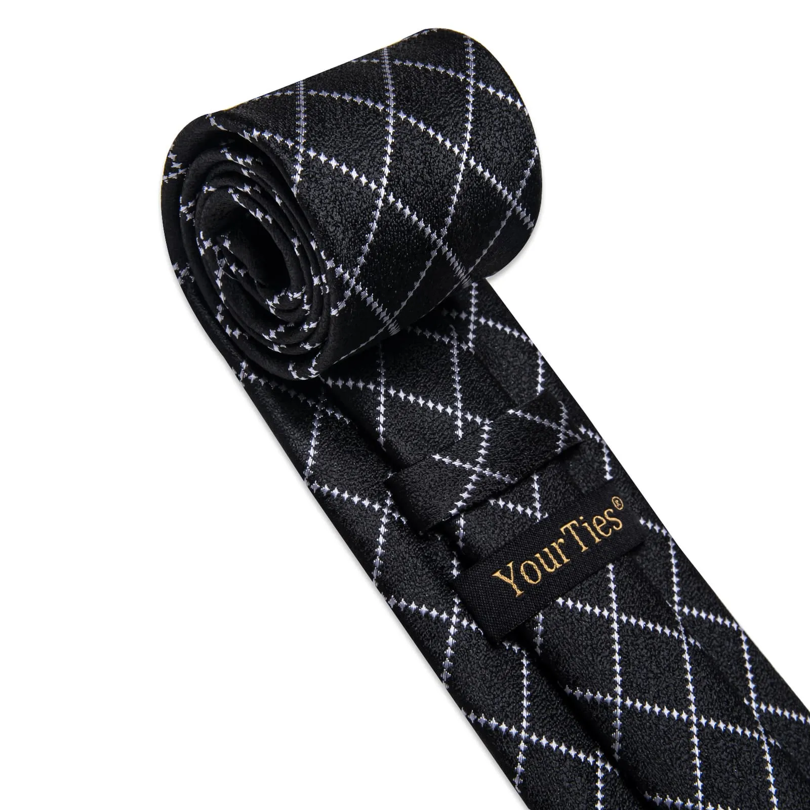 YourTies Black Necktie Silver Grey Checkered Men's Wedding Tie Set