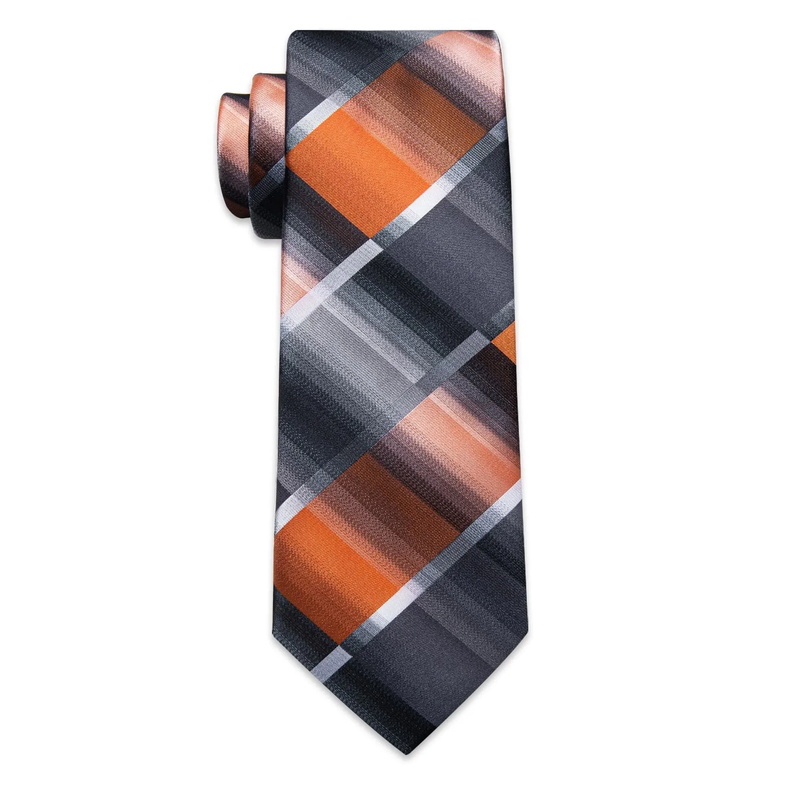 YourTies Silver Grey Orange Checkered Men's Tie Hanky Cufflinks Set