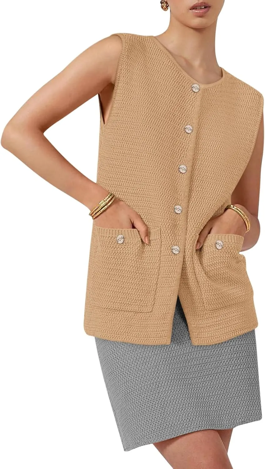 Yousify Womens Sweater Vest Sleeveless Button Down Round Neck Knitted Tank Tops Casual Cardigan for Women
