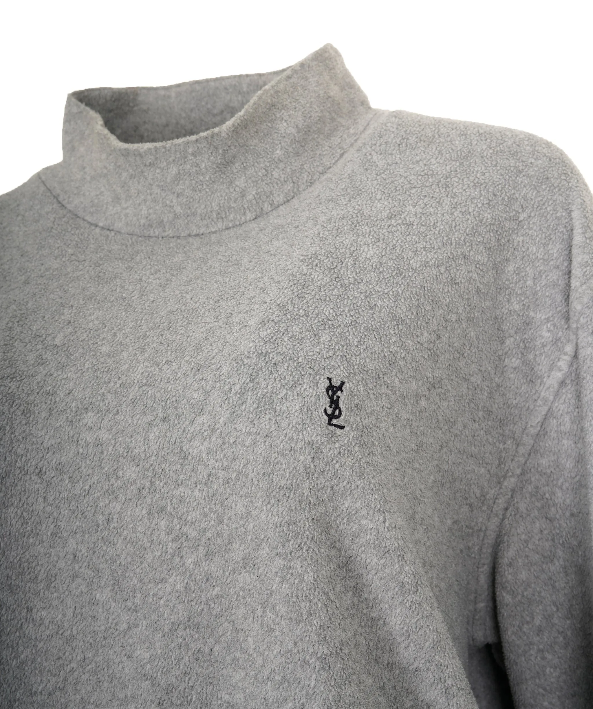 Yves Saint Laurent Fleece Jumper 90s Vintage Sweatshirt Grey Oversized Size L ASL9613